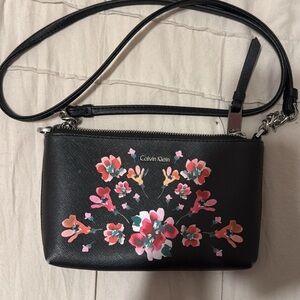 Calvin Klein Black Crossbody Bag with Pink & Coral Floral Print